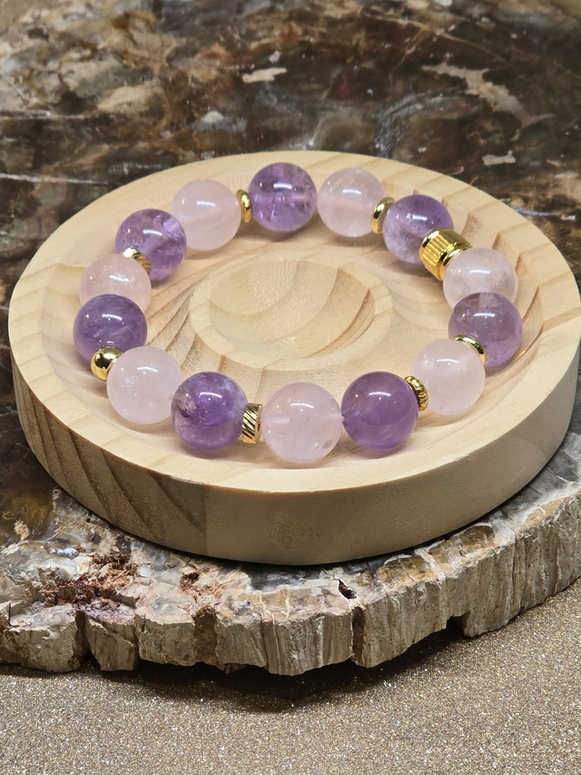 Bracelet Améthyste et Quartz rose XL en 1,2 cm