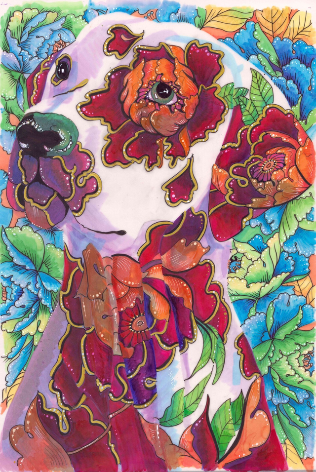 'Dog Roses' - The Dalmatian - A3 Art Print with metallic gold details