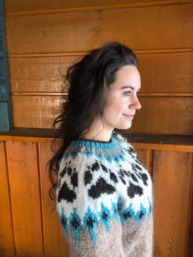 Wilderness Sweater Kit - Col 20 (White and Turquoise Lopi Mix) - Wool & Pattern - Linka Neumann