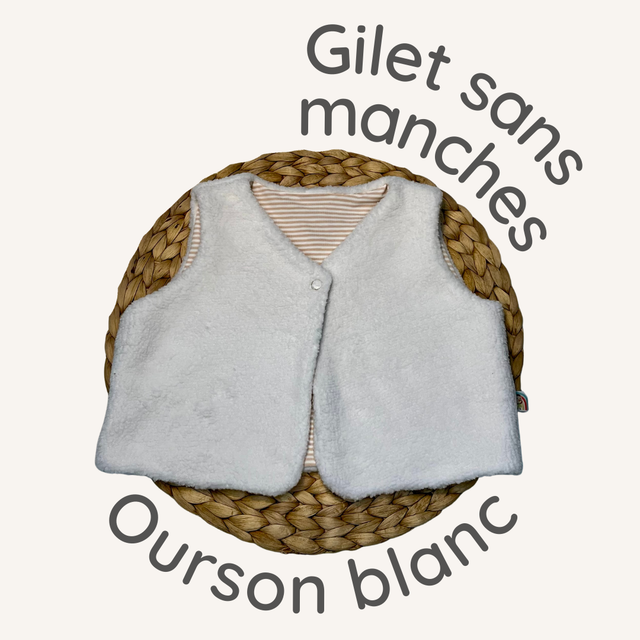 Gilet sans manches réversible - Ourson blanc