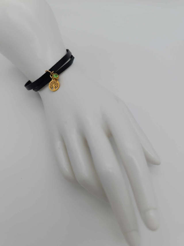 Bracelet double cordon en cuir avec arbre de vie