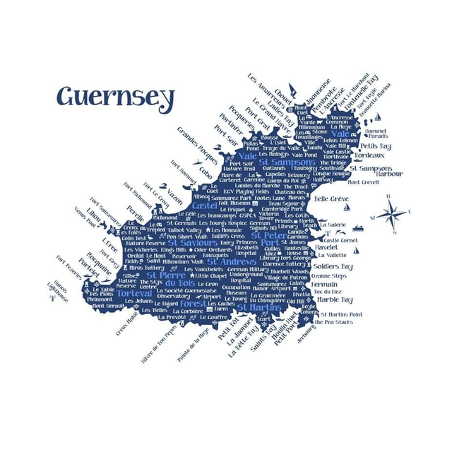 002 TEA TOWEL - GUERNSEY MAP [BLUE] TEA TOWEL