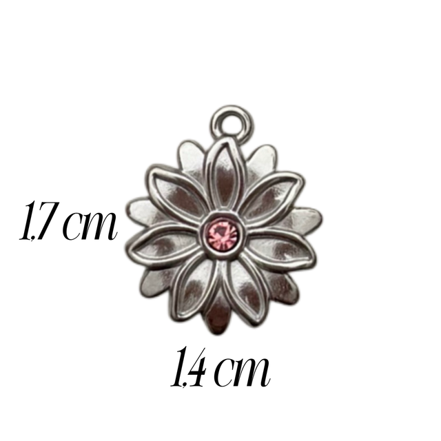 Charm fiore zircone rosa centrale 