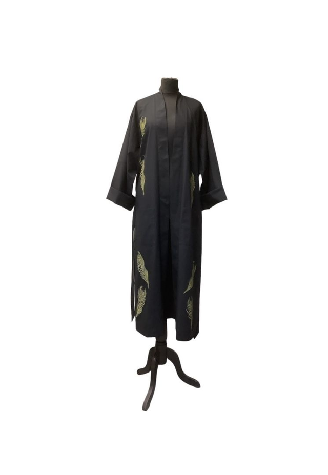 Black Cotton Large Feathers cotton gown 