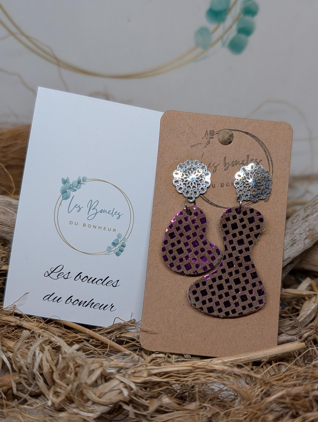 Boucles d'oreilles Jumelle fushia ju020