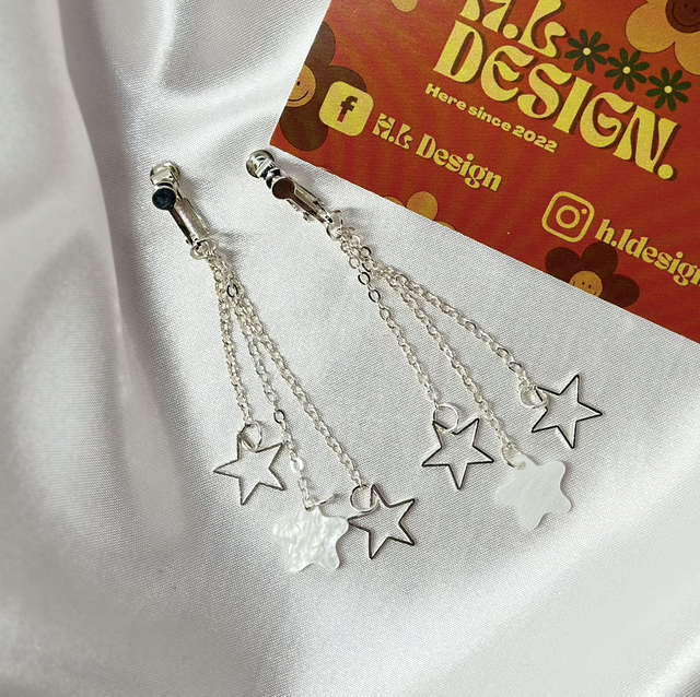 Silver Stars Dangle Clip-On Earrings