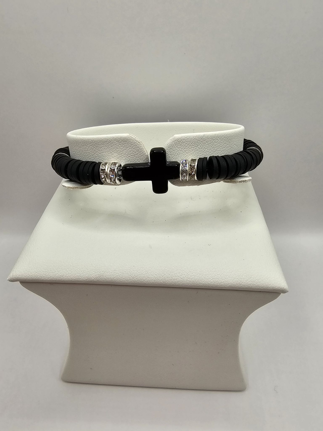 Heishi Clay Bead Cross Bracelet.