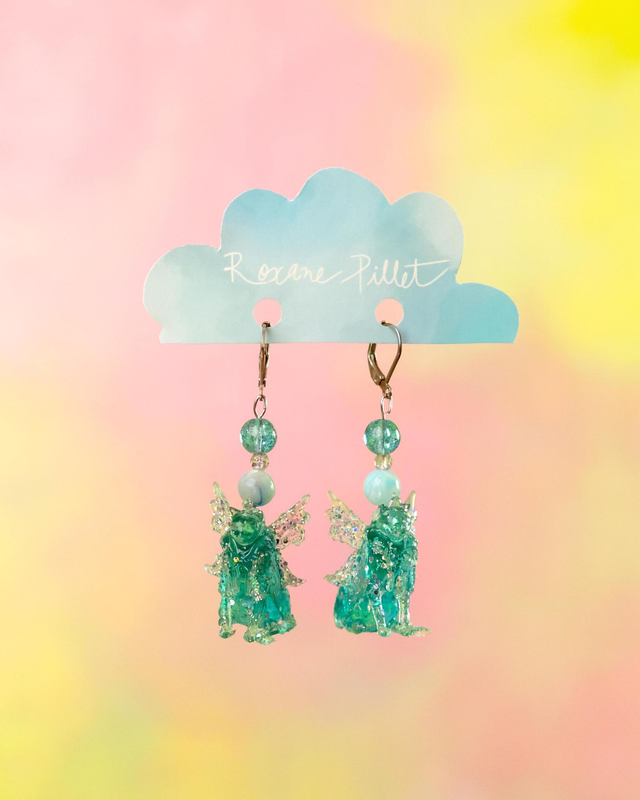 Boucles d'oreille "chat-fée" (modèle perle ronde)