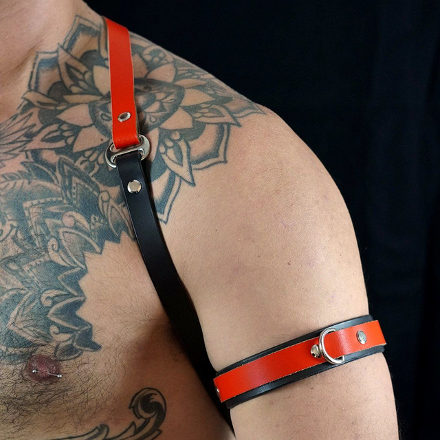 Red &amp; Black Leather Bicep Armband