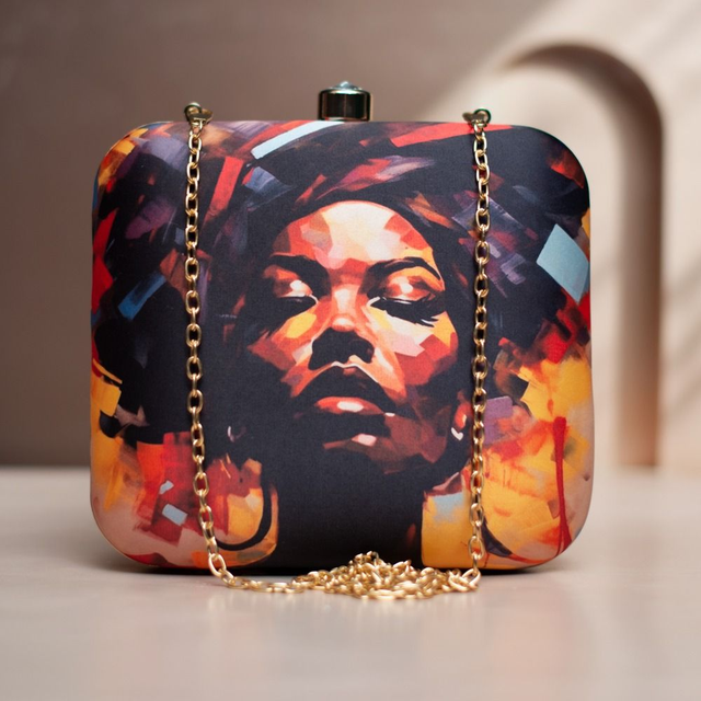 Woman Portrait Printed Clutch Bag