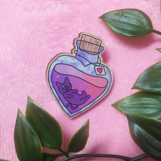 Love Potion Wooden Pin Badge