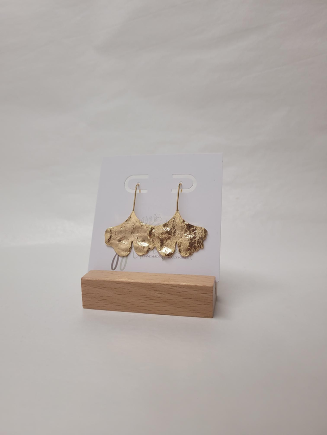 Brass ginkgo leaf hook earrings - JV-001