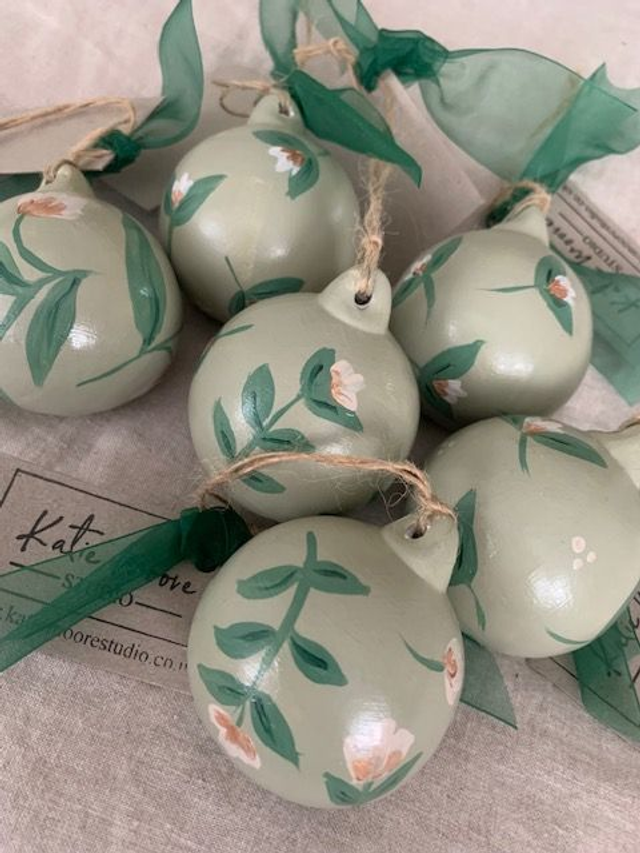 Sage Green Hand Painted Ceramic Baubles