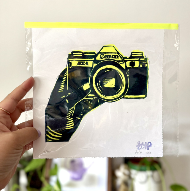 Linogravure artisanale - Canon AE1 oh wow