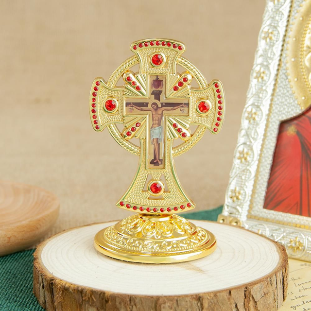 Cruz de Mesa Ícone Jesus Cristo Com Suporte