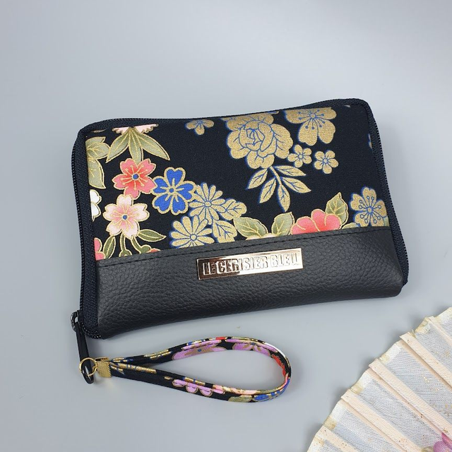 Portefeuille court zippé "Kanako" rouge & simili cuir