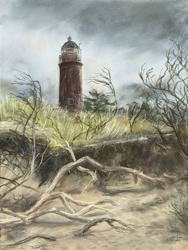 "Leuchtturm Darßer Ort im Herbst" Pastellzeichnung