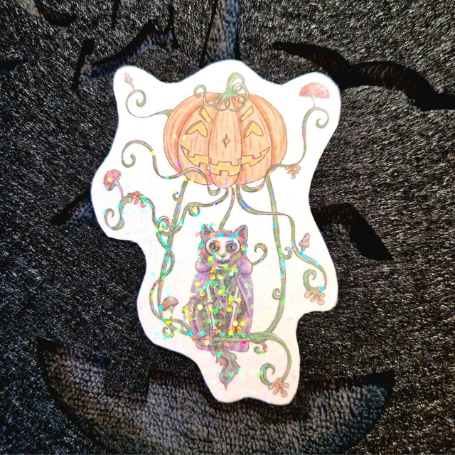 Magnet holographique Happy Chat'lloween Skull