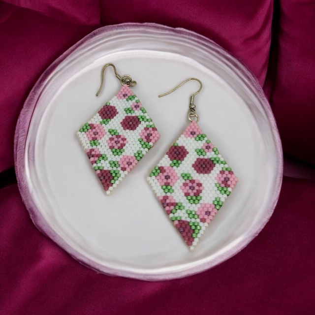 Boucles d'oreilles losanges à fleurs
