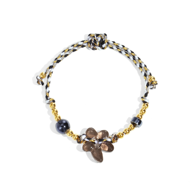 Kralenarmband bloem dark grey