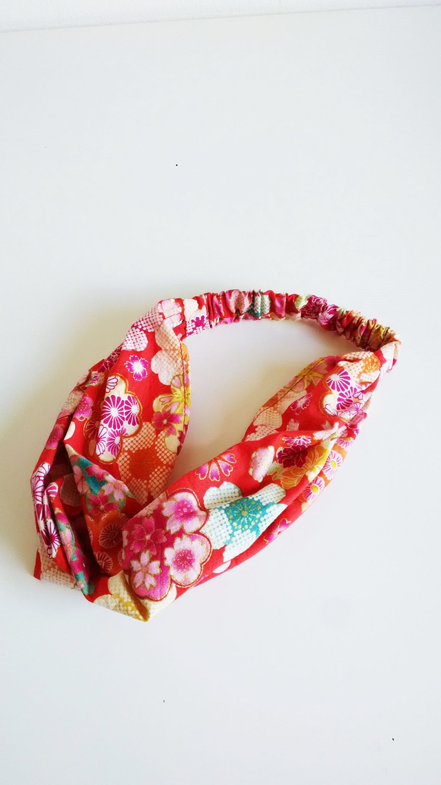 Japanese Cotton Fabric Headband, Red Colour, Floral Pattern Headband, Hair accessary, Gift for her, Hair band