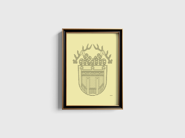 A3 Schreibmaschinenbild Tübinger Wappen in Schwarz auf Elfenbein