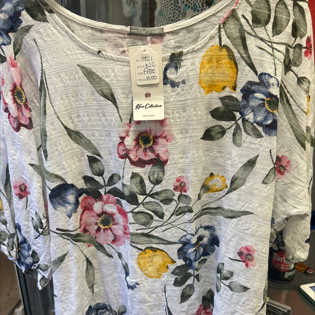 New Collection - White Floral Linen Top - Free Size - 1921