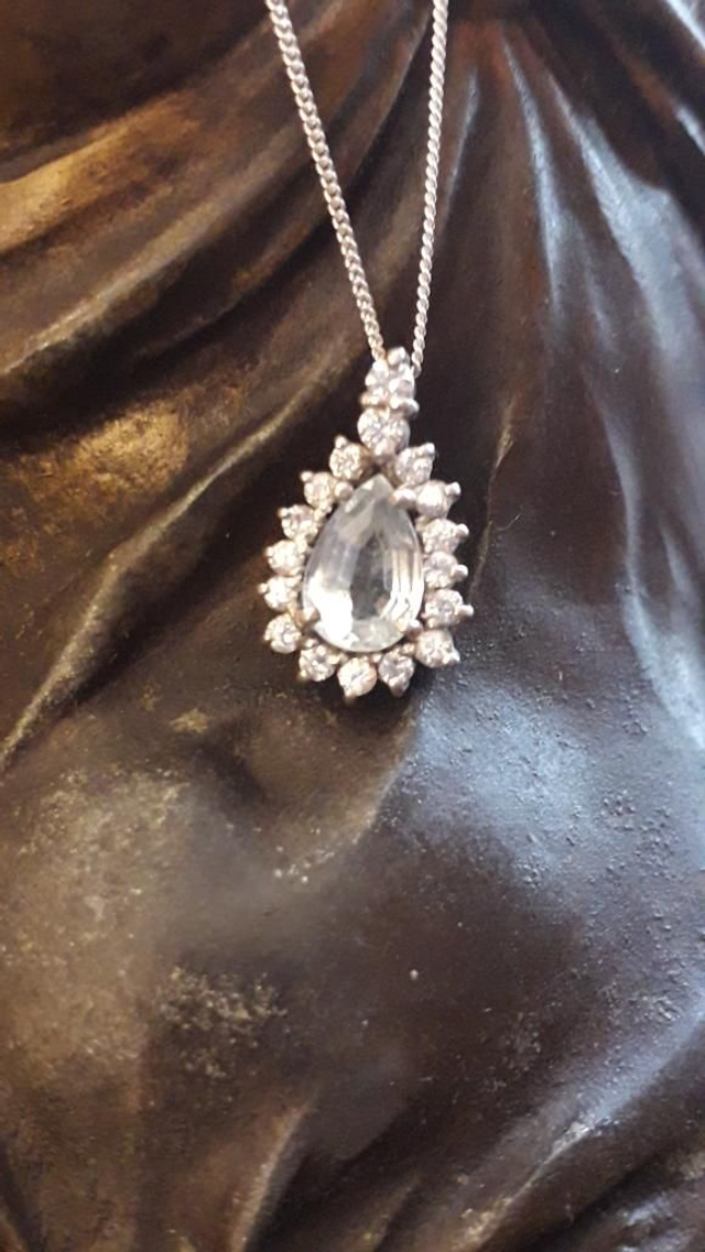 Pendentif aigue marine, zirconium, argent 925