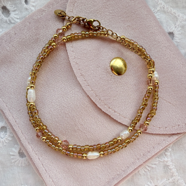 AURELIA - Champagne Gold &amp; Pearl Beaded Necklace