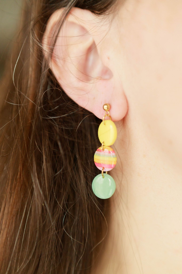 Boucles d&#039;oreilles longues Triple Rond Collection Gourmandises Acidulées