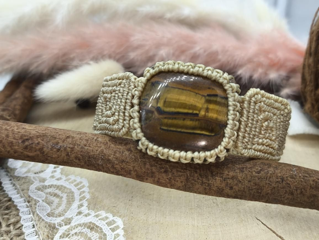 Bracelet unisexe tissage incas oeil de tigre