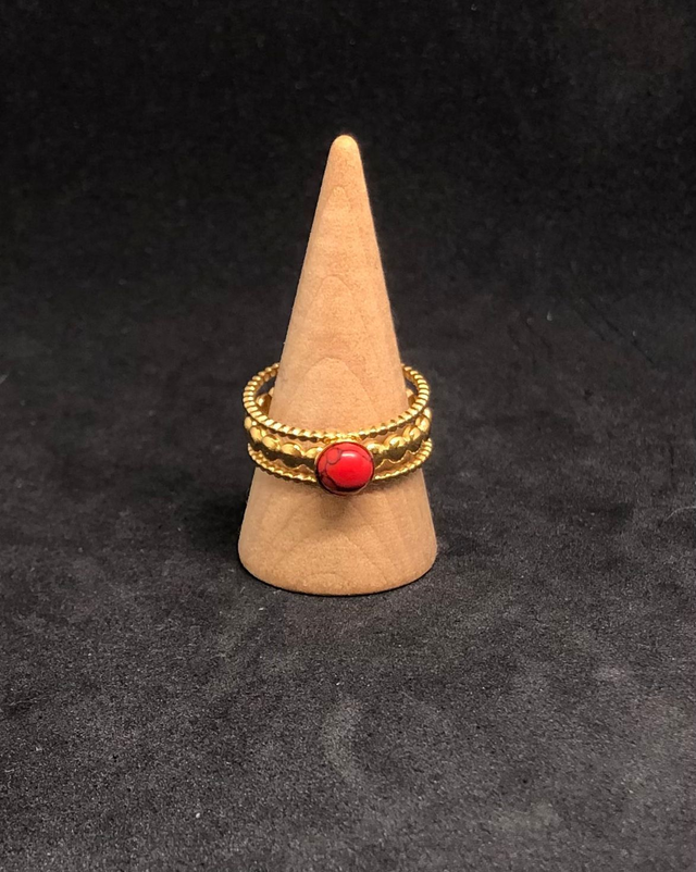 Bague métal et pierre de turquoise rouge 