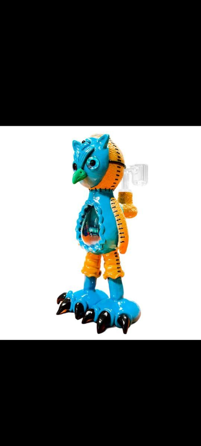 Handmade Blue Bird Glass Clay dab rig 20cm

