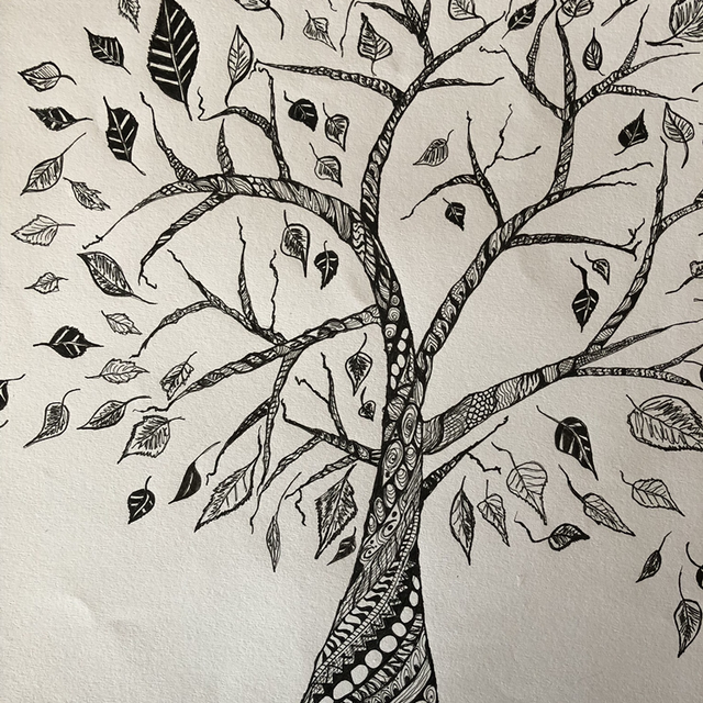 Arbre &amp; feuilles - 31 x 31 cm - encadrement 