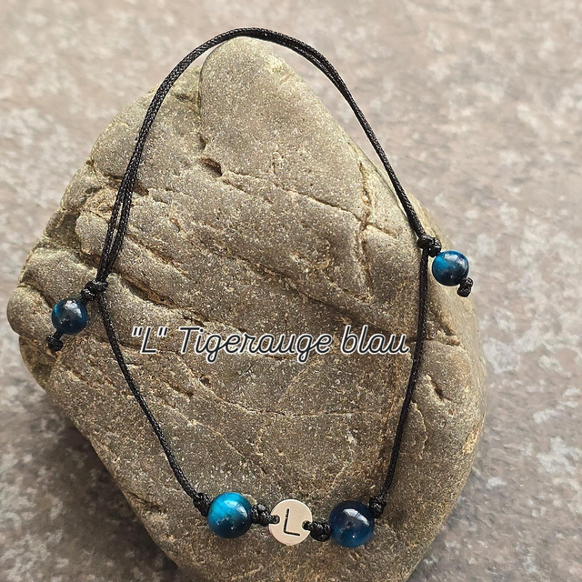 Initialen Armband "L" Tigerauge blau 
