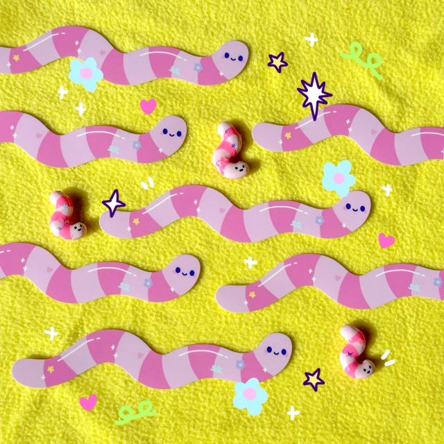 Long Wormie Sticker - Sun Puff Studios 