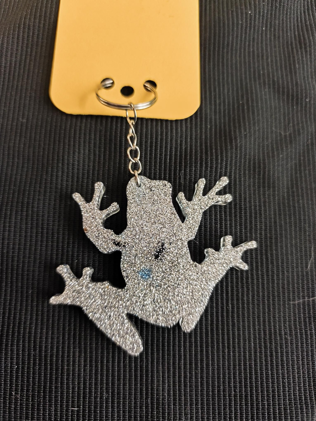 Porte-clé grenouille paillettes argent 