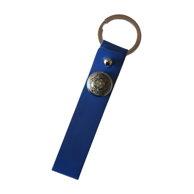 Porte-clés simili cuir long mandala bleu noir