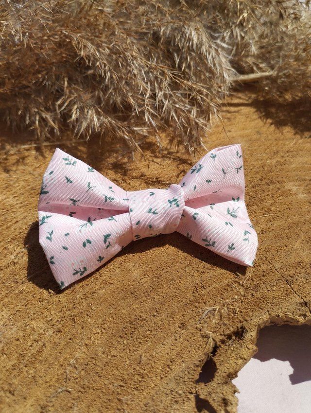 Barrette nœud - fleurs roses 