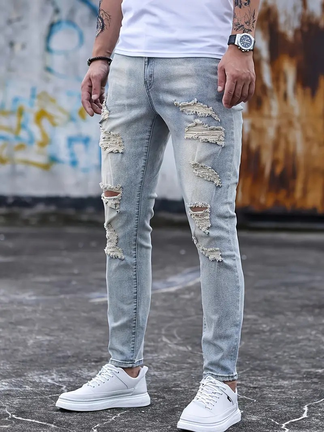 Men's Slim-Fit Ripped Denim Jeans 