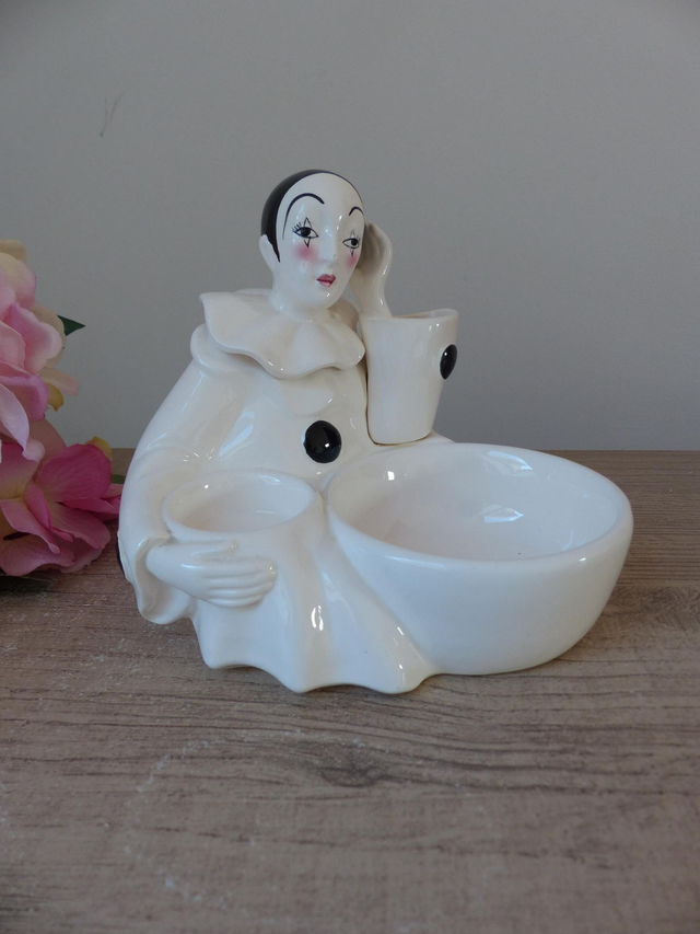 Pot à Barbier Vintage Pierrot en Céramique des Années 1970 – Vide-Poche Décoratif Multifonction pour Rasage, Bijoux ou Clés, Déco Chambre