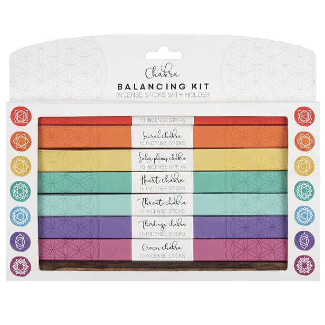 Chakra Balancing Incense Stick Kit with Wooden Holder 