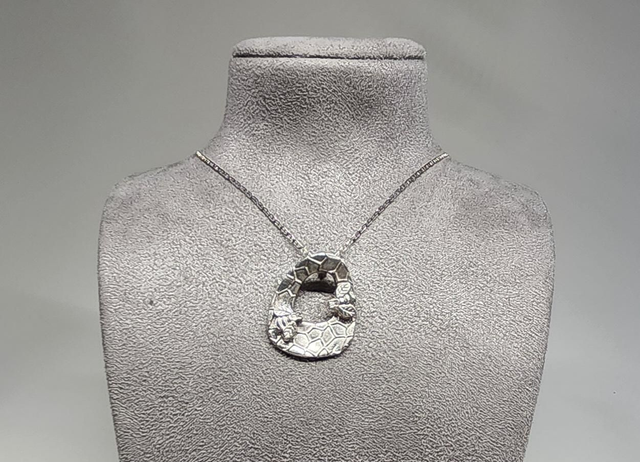 Two bee ring fine silver pendant