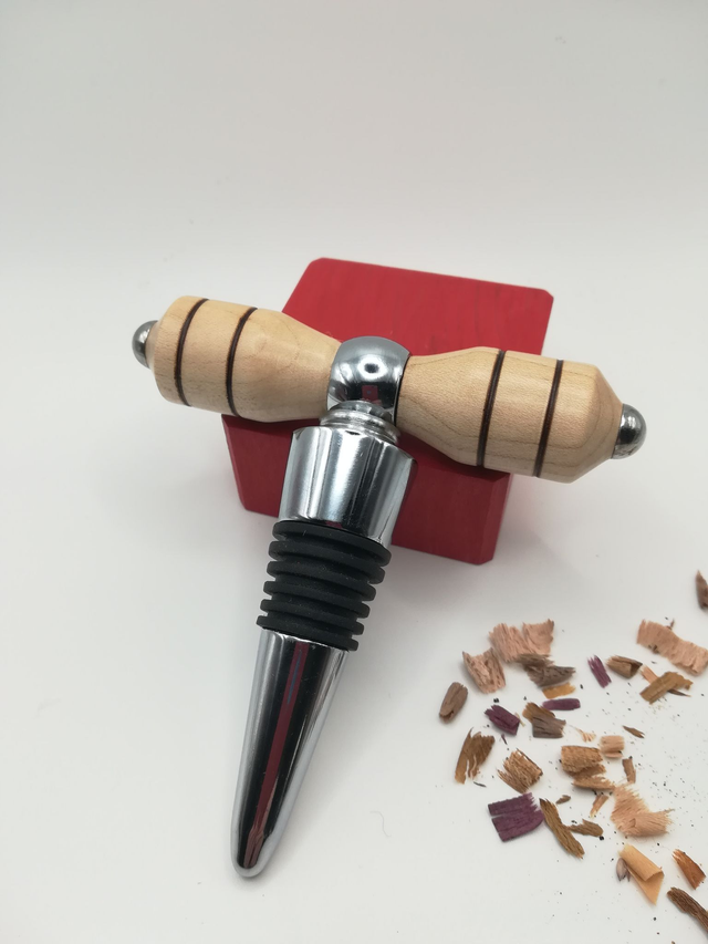 Duo tire-bouchon/bouchon de bouteille, manche en bois tourné à la main bois d'érable