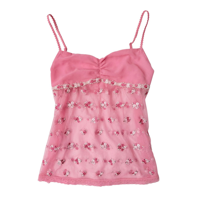 Japanese brand coquette pink floral embroidered cami