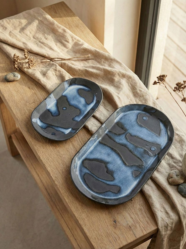 Midnight Tide Oval Trays (Set of 2)