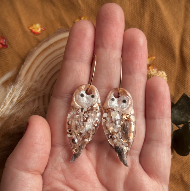 Owl Hoop Earrings Gold Plated