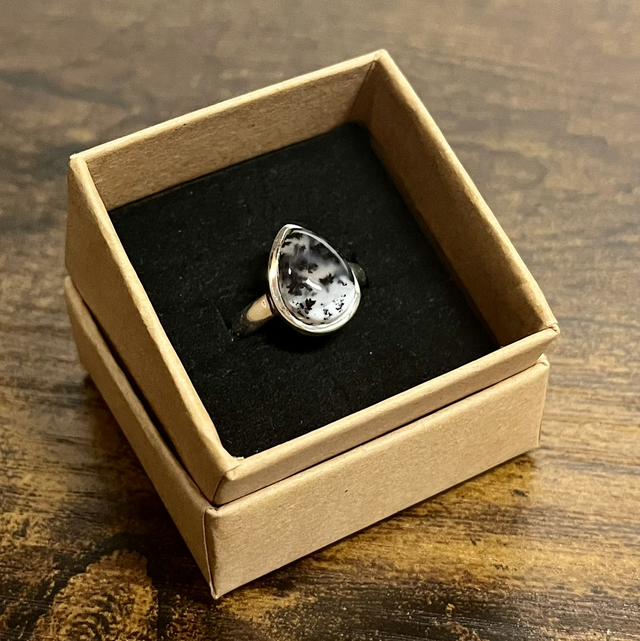 Bague en argent et Agate Dendritique - Taille 57