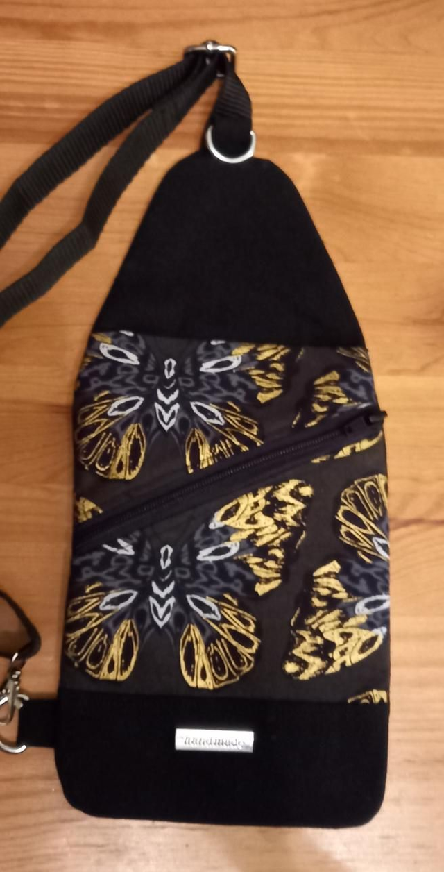 Crossbody Sling Bag - Black and Gold Butterfly 