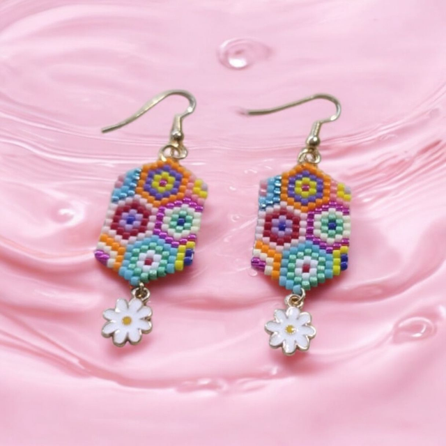 Boucles d'oreilles hexagone multicolore